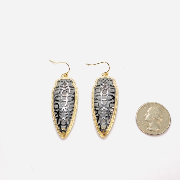 Black + Gold Earrings | Filigree Statement Earrings | ArrowHead Earrings - Picture 2 of 2